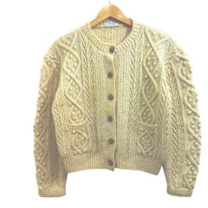Irish Fisherman's Wool Knit Cardigan Button Front Sweater, M